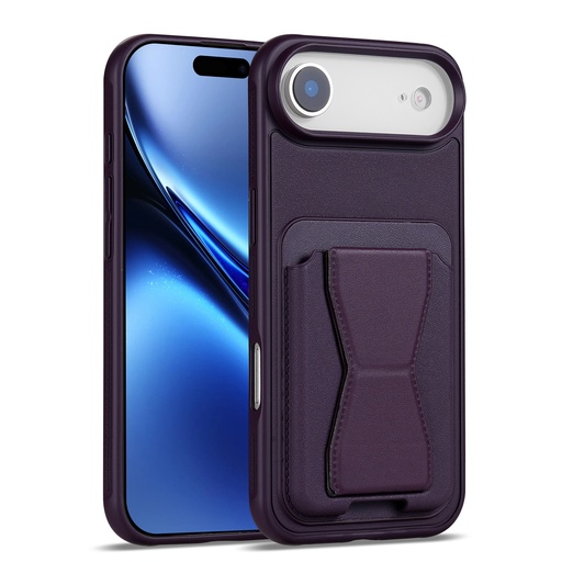 [CS-I17A-LCS-PU] Magnetic Leather Card Case with Stand for iPhone Air - Purple