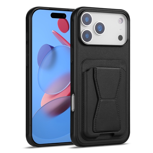[CS-I17P-LCS-BK] Magnetic Leather Card Case with Stand for iPhone 17 Pro - Black