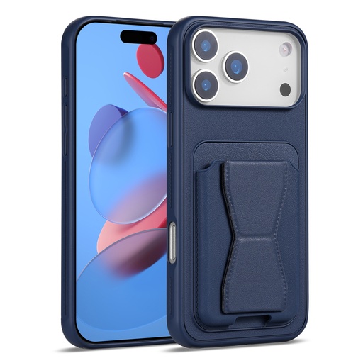 [CS-I17P-LCS-DBL] Magnetic Leather Card Case with Stand for iPhone 17 Pro - Dark Blue