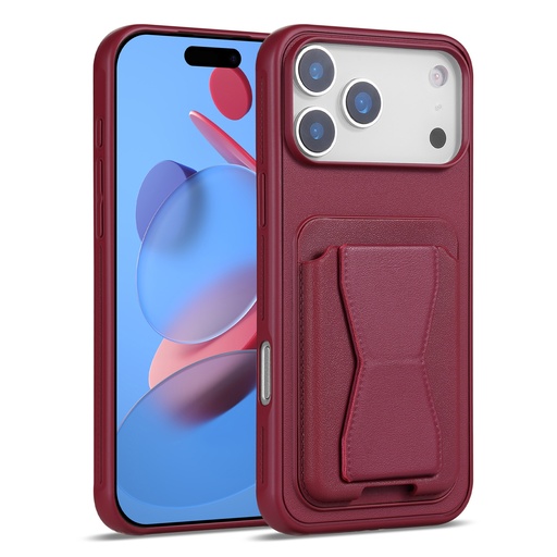 [CS-I17P-LCS-RD] Magnetic Leather Card Case with Stand for iPhone 17 Pro - Red