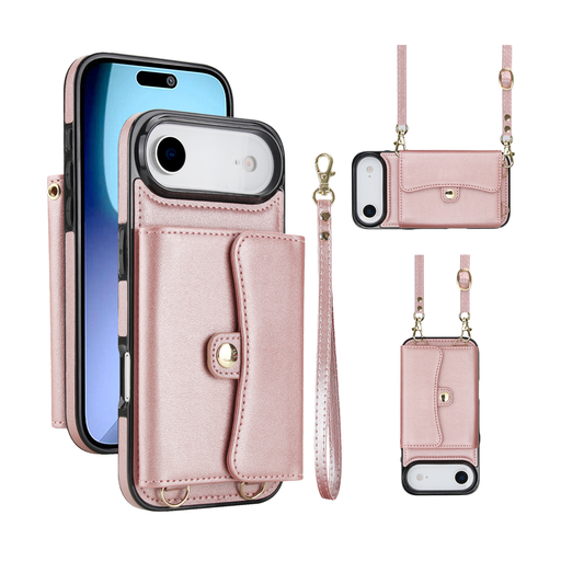 [CS-I17A-8CC-ROGO] 8 Card Case with Cross Body Strap for iPhone Air - Rose Gold