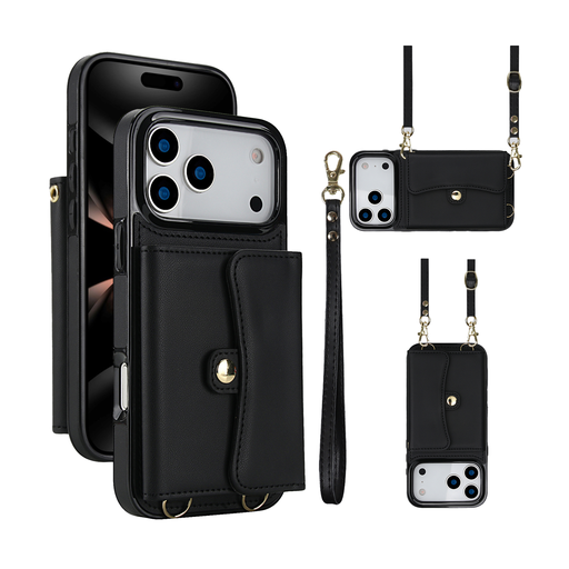 [CS-I17P-8CC-BK] 8 Card Case with Cross Body Strap for iPhone 17 Pro - Black