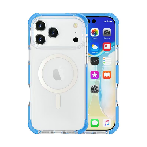 [CS-I17PM-MHEC-BLE] Hard Elastic Clear Case with Magsafe for iPhone 17 Pro Max - Blue Edge