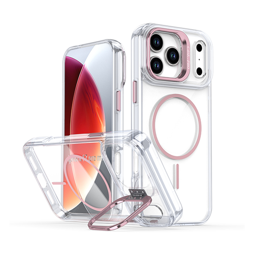 [CS-I17P-LXC-PN] Luxury Clear Camera Stand Case with Magsafe for iPhone 17 Pro - Pink