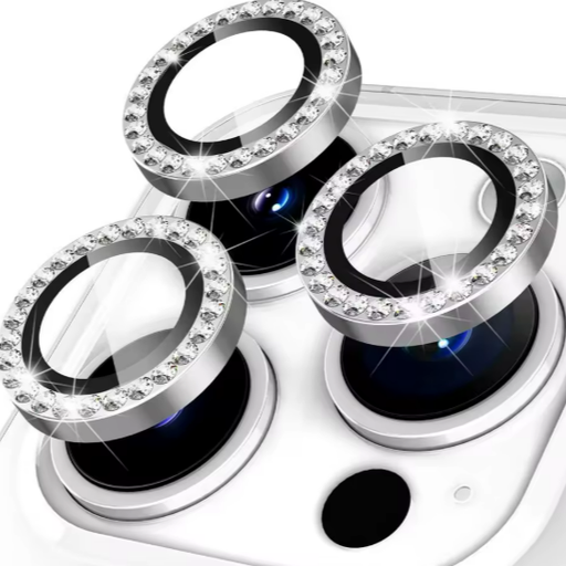 [TG-I17PM-DCL-SI] Diamond Camera Lens w/HD Tempered Glass for iPhone 17 Pro / 17 Pro Max (Silver) (1 Pc)