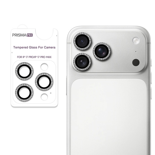 [PP-I17PM-DCL-BK] Prisma Pro Shield - Diamond Camera Lens w/HD Tempered Glass for iPhone 17 Pro / 17 Pro Max (Black)