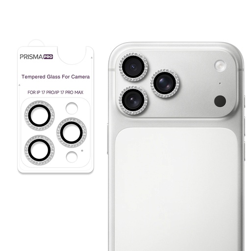 [PP-I17PM-DCL-SI] Prisma Pro Shield - Diamond Camera Lens w/HD Tempered Glass for iPhone 17 Pro / 17 Pro Max (Silver)
