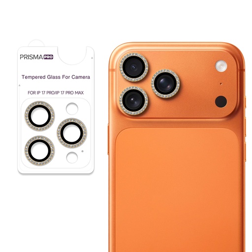 [PP-I17PM-DCL-GO] Prisma Pro Shield - Diamond Camera Lens w/HD Tempered Glass for iPhone 17 Pro / 17 Pro Max (Gold)