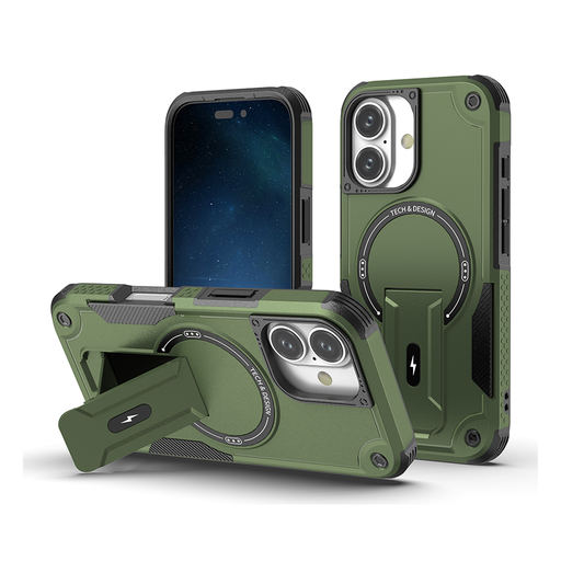 [CS-I17-SSCM-AGR] Shockproof Stand Case with Magsafe for iPhone 17 - Army Green