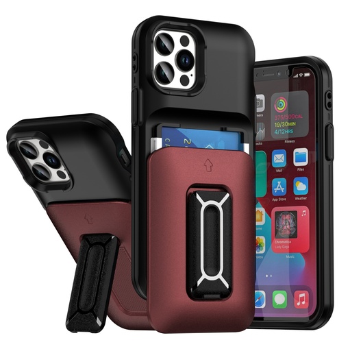 [CS-I12-CHC-BKBU] Card Holder Case for iPhone 12 / 12 Pro - Black & Burgundy