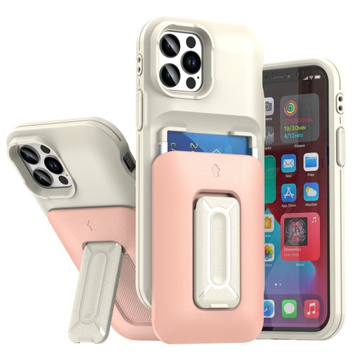 [CS-I12-CHC-WHPN] Card Holder Case for iPhone 12 / 12 Pro - White & Pink