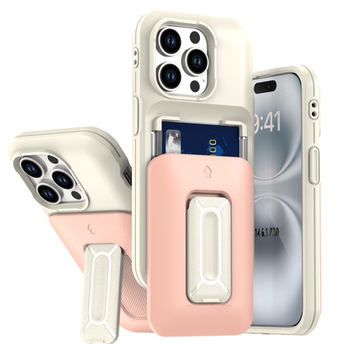 [CS-I13P-CHC-WHPN] Card Holder Case for iPhone 13 Pro - White & Pink