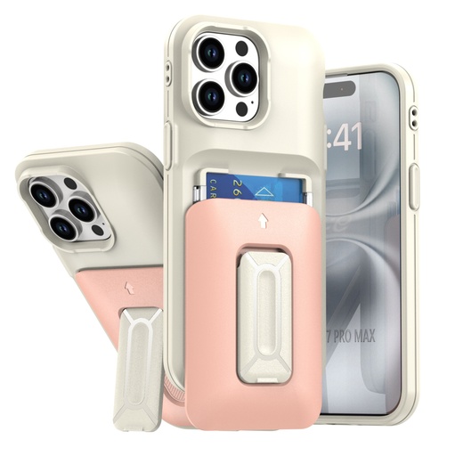 [CS-I13PM-CHC-WHPN] Card Holder Case for iPhone 13 Pro Max - White & Pink