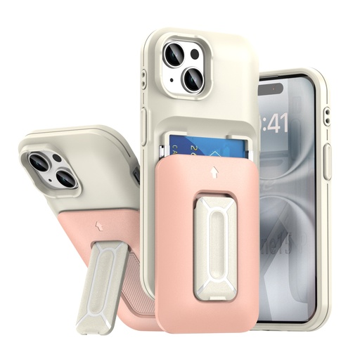 [CS-I14-CHC-WHPN] Card Holder Case for iPhone 14 / 13 - White & Pink