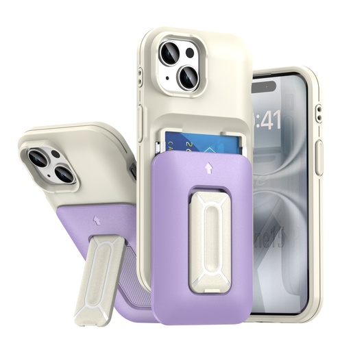 [CS-I14-CHC-WHPU] Card Holder Case for iPhone 14 / 13 - White & Purple