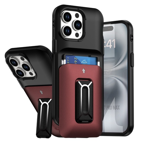 [CS-I14PM-CHC-BKBU] Card Holder Case for iPhone 14 Pro Max - Black & Burgundy