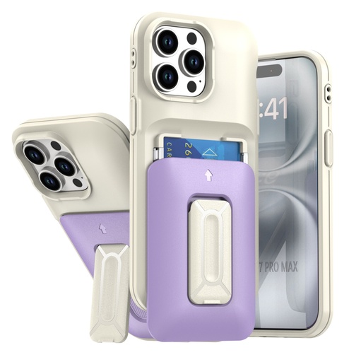 [CS-I14PM-CHC-WHPU] Card Holder Case for iPhone 14 Pro Max - White & Purple