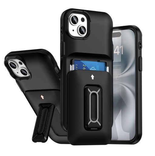[CS-I15M-CHC-BK ] Card Holder Case for iPhone 15 Plus / 14 Plus - Black