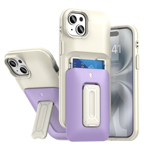 [CS-I15M-CHC-WHPU] Card Holder Case for iPhone 15 Plus / 14 Plus - White & Purple
