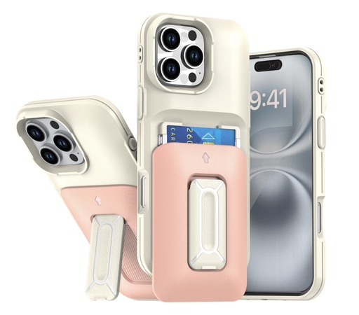 [CS-I15PM-CHC-WHPN] Card Holder Case for iPhone 15 Pro Max - White & Pink