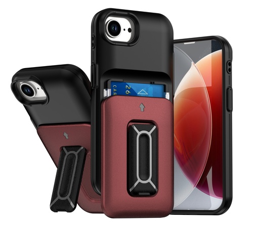 [CS-I16-CHC-BKBU] Card Holder Case for iPhone 16 - Black & Burgundy