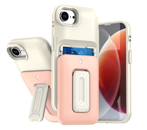 [CS-I16-CHC-WHPN] Card Holder Case for iPhone 16 - White & Pink