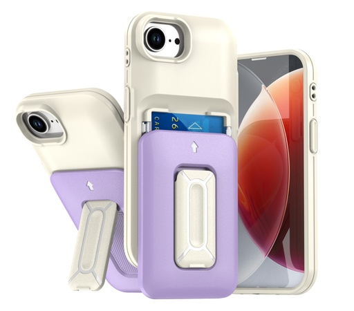 [CS-I16-CHC-WHPU] Card Holder Case for iPhone 16 - White & Purple