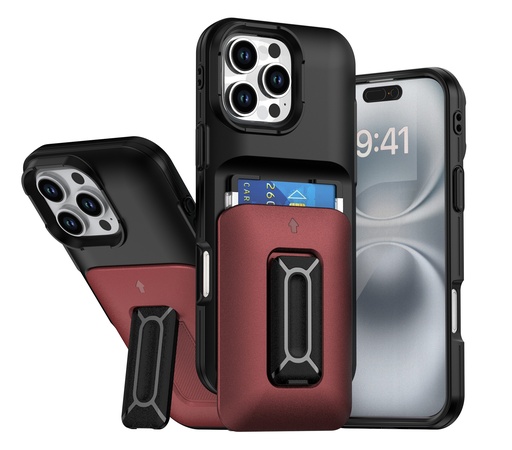 [CS-I16PM-CHC-BKBU] Card Holder Case for iPhone 16 Pro Max - Black & Burgundy