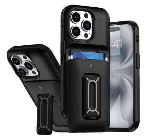 [CS-I15P-CHC-BK ] Card Holder Case for iPhone 15 Pro - Black