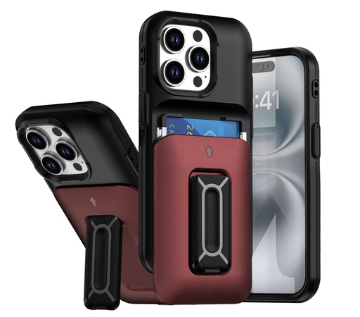 [CS-I15P-CHC-BKBU] Card Holder Case for iPhone 15 Pro - Black & Burgundy