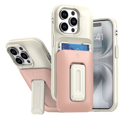 [CS-I15P-CHC-WHPN] Card Holder Case for iPhone 15 Pro - White & Pink