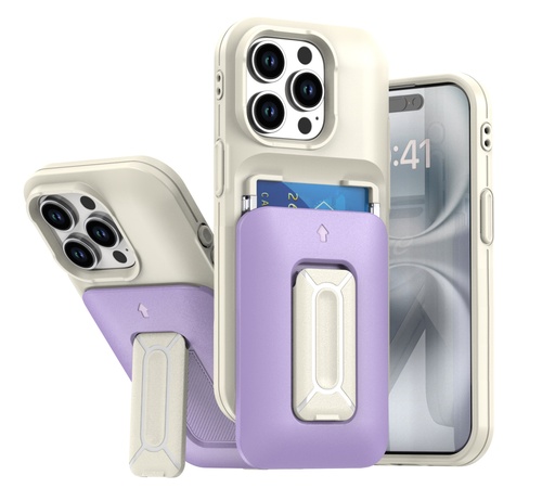 [CS-I15P-CHC-WHPU] Card Holder Case for iPhone 15 Pro - White & Purple