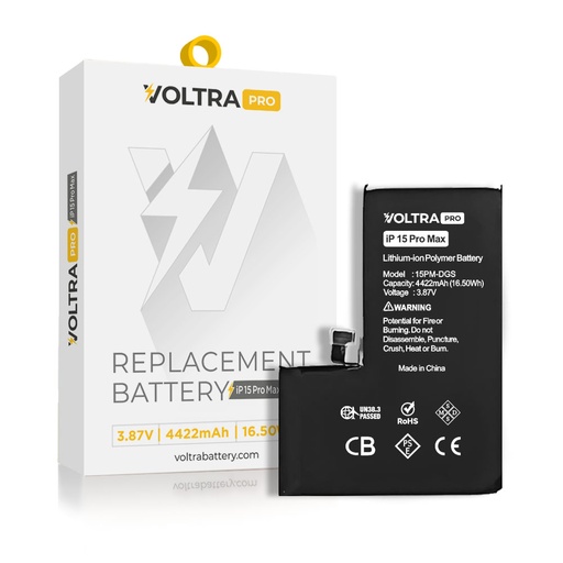 [BAT-VR-I15PM-PRO-DGS] VOLTRA Pro (No Pop-Up) Battery For iPhone 15 Pro Max (Ground Shipping Only)