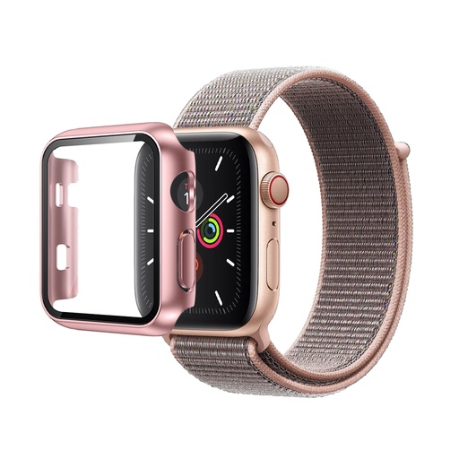[CS-IW46-NWT-ROGO-SR10] N-Loop Weave Band & Bumper w/Tempered Glass For iWatch 11/10th Gen 11/10th Gen 46mm - Rose Gold