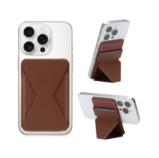 [AC-CH-MFS-BR] Universal Card Holder with Magnetic Folding Stand - Brown