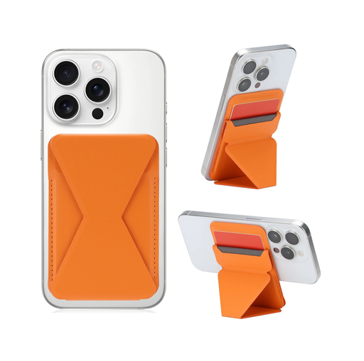 [AC-CH-MFS-OR] Universal Card Holder with Magnetic Folding Stand - Orange