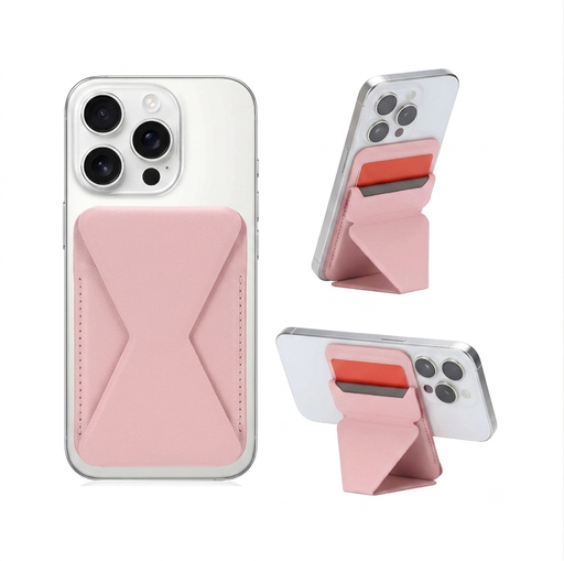 [AC-CH-MFS-PN] Universal Card Holder with Magnetic Folding Stand - Pink