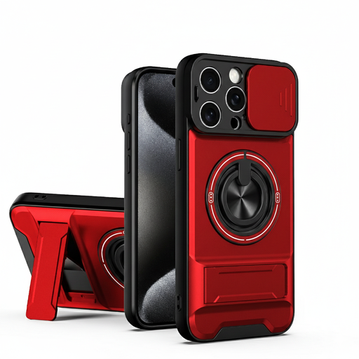 [CS-I15P-AORC-RD] All-In-One Rugged Case for iPhone 15 Pro - Red