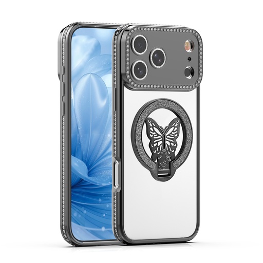 [CS-I15P-DPC-BK] Shiny Butterfly Stand Case for iPhone 15 Pro - Black