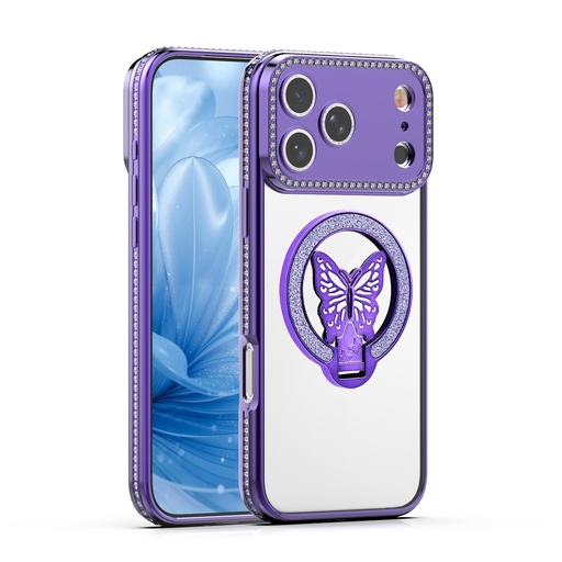 [CS-I14P-SBSC-PU] Shiny Butterfly Stand Case for iPhone 14 Pro - Purple