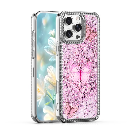 [CS-I14P-SBC-PN] Shiny Butterfly Case for iPhone 14 Pro - Pink