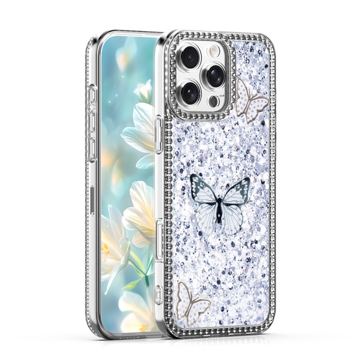 [CS-I15P-SBC-WH] Shiny Butterfly Case for iPhone 15 Pro - White