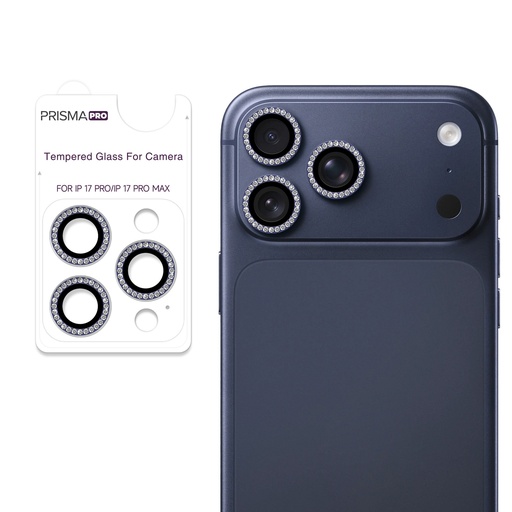 [PP-I17PM-DCL-DBL] Prisma Pro Shield - Diamond Camera Lens w/HD Tempered Glass for iPhone 17 Pro / 17 Pro Max (Dark Blue)