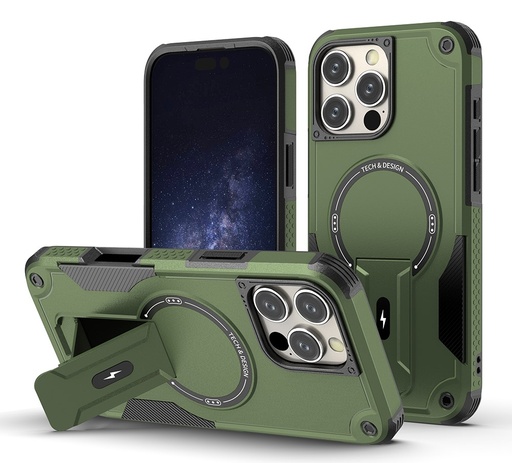 [CS-I14P-SSCM-AGR] Shockproof Stand Case with Magsafe for iPhone 14 Pro - Army Green