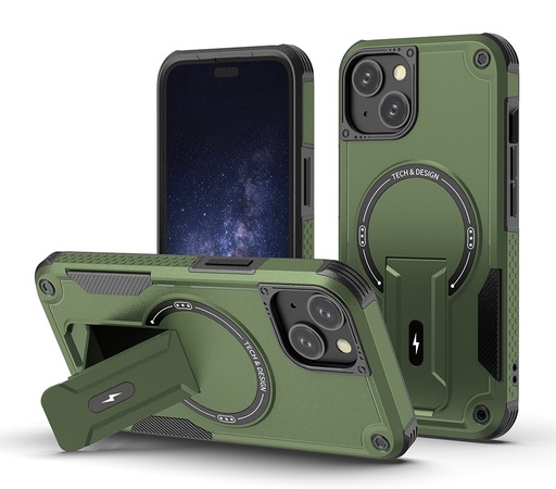 [CS-I14-SSCM-AGR] Shockproof Stand Case with Magsafe for iPhone 14 / 13 - Army Green