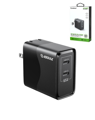 [ACE-EK2005-TC-65W-BK] Esoulk EK2005 65W Dual USB-C Wall Charging Plug (Black)