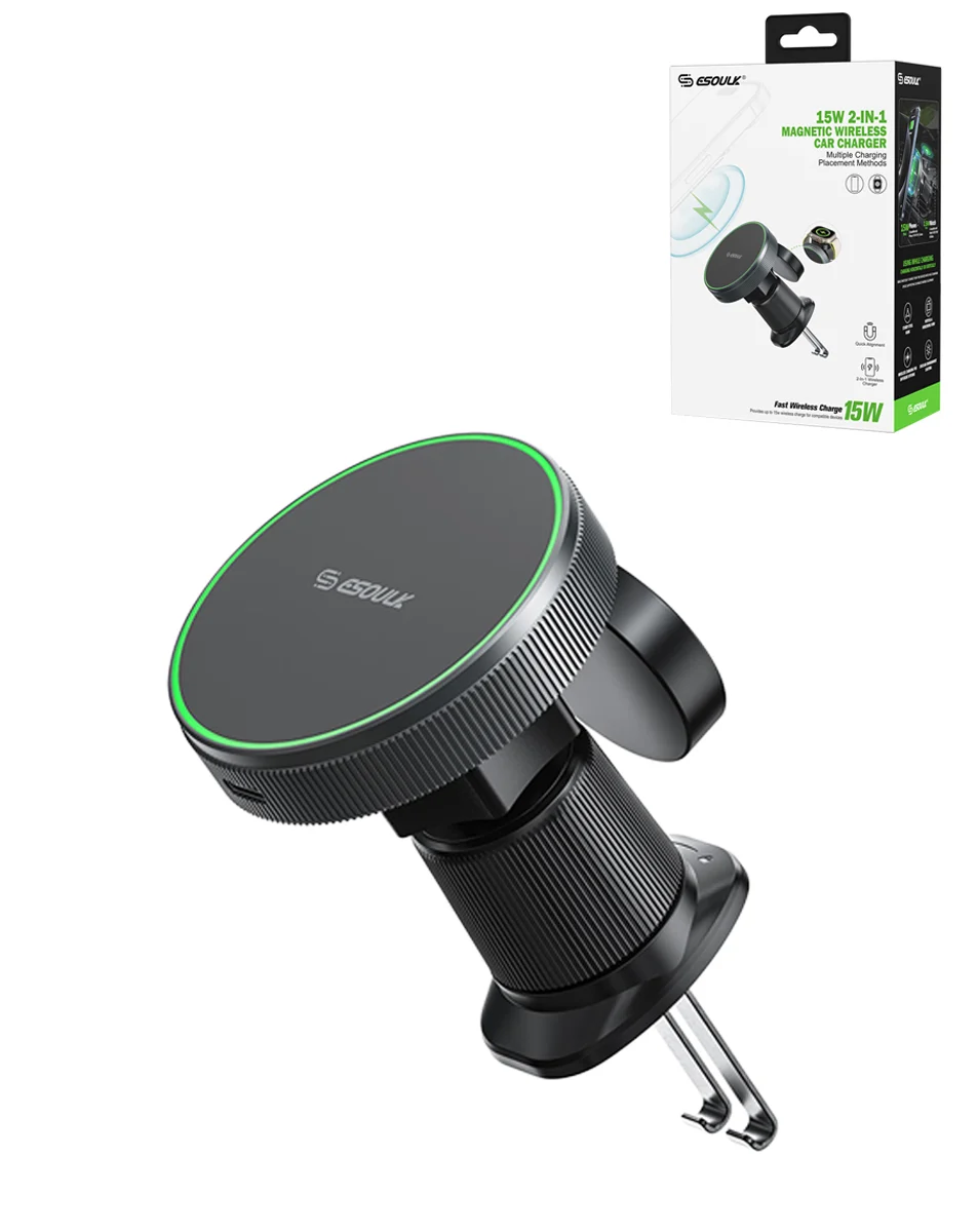 [ACE-EK6009-15W-BK] Esoulk EK6009 15W 2 in 1 Magnetic Wireless Car Charging (Black)
