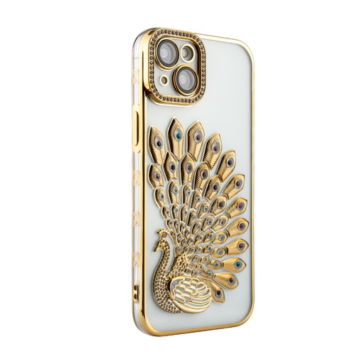 [CS-I15M-CPC-GO] Crystal Plume Case for iPhone 15 Plus / 14 Plus - Gold