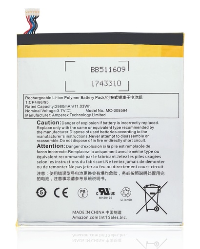 [BAT-AMZ-KND-FR-7-5TH-SV98LN-MC-308594] Battery For Amazon Kindle Fire 7 (5th Gen / 2015) (SV98LN) (MC-308594) (Ground Shipping Only) (Premium)