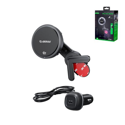 [ACE-EK6013-03-25W-BK] Esoulk EK6013-03 25W Qi2.2 Cooling Magnetic Wireless Car Charger For Tesla (3 ft) (Black)